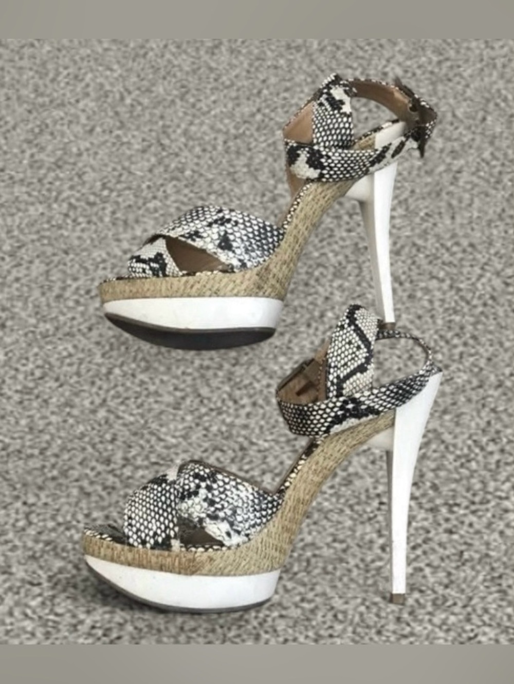 Griffe Italia Snake Print Ankle Wrap Heels - Size 7